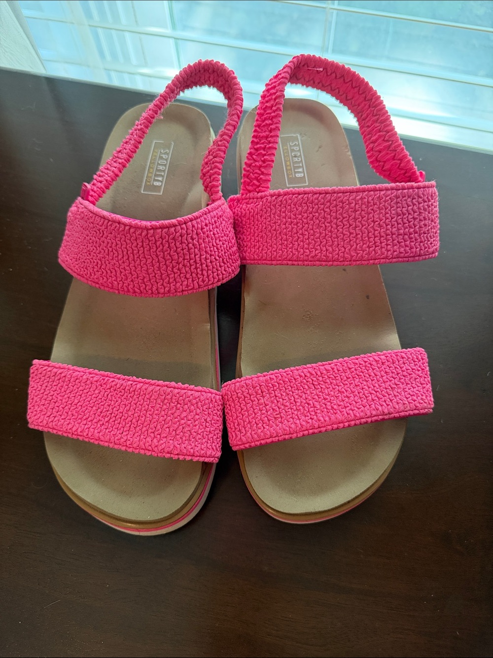 Women's Hot Pink Braided Elastic Strap Sandals